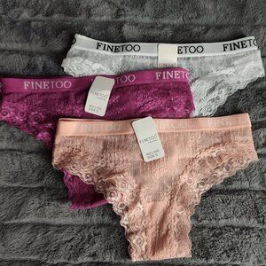 Finetoo Women's Lace Panties Lot (3) White Purple Peach Size S